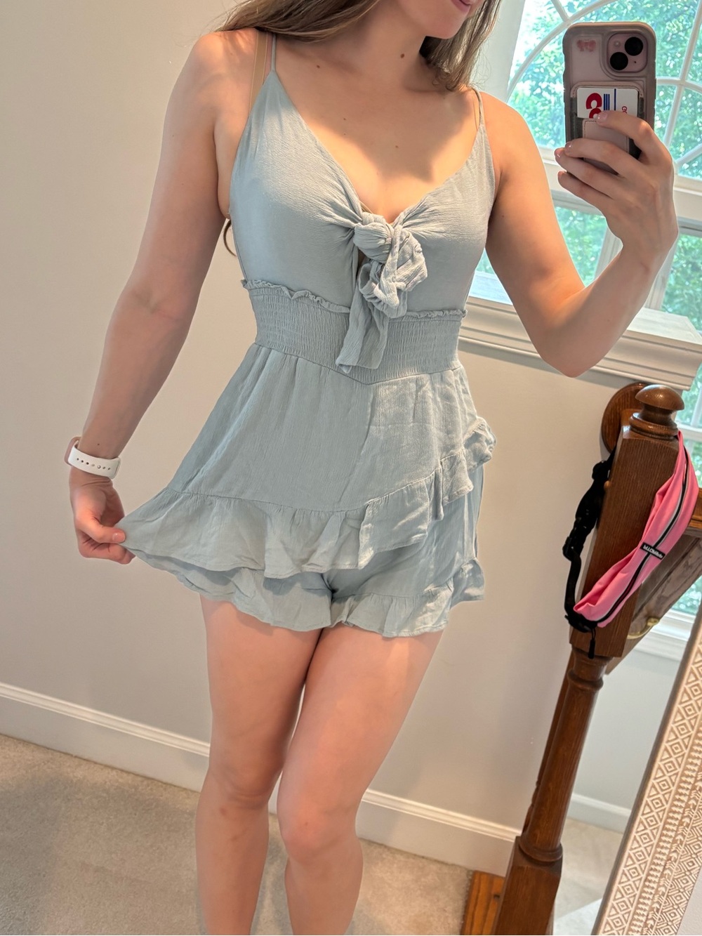 American Threads Light Blue Ruffled Sleeveless Romper